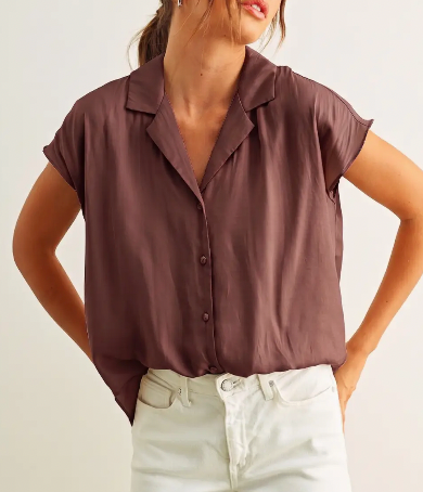 Natural Beauty Button Down Tank (Red Bean)
