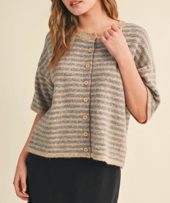 Fading Stripes Button Up Sweater (Taupe/Grey)