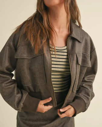 Winding Roads Suede Bomber Jacket (Olive)