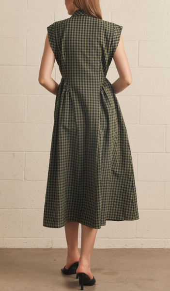 Crisp In The Air Gingham Dress (Olive)