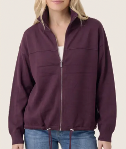 Making Moves Zip Up Drawstring Hem Sweater Jacket (Dark Plum)