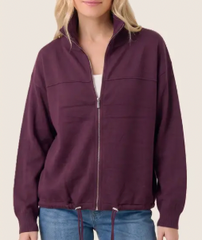 Making Moves Zip Up Drawstring Hem Sweater Jacket (Dark Plum)