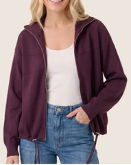 Making Moves Zip Up Drawstring Hem Sweater Jacket (Dark Plum)