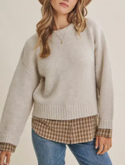 Cozy Season Is Calling Layered Sweater (Oatmeal)
