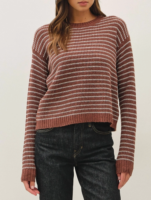 Crisp Morning Striped Waffle Sweater (Sepia)