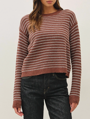 Crisp Morning Striped Waffle Sweater (Sepia)
