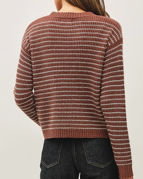 Crisp Morning Striped Waffle Sweater (Sepia)