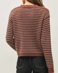Crisp Morning Striped Waffle Sweater (Sepia)