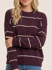 Guaranteed To Be Cozy Blanket Stitch Sweater (Plum)