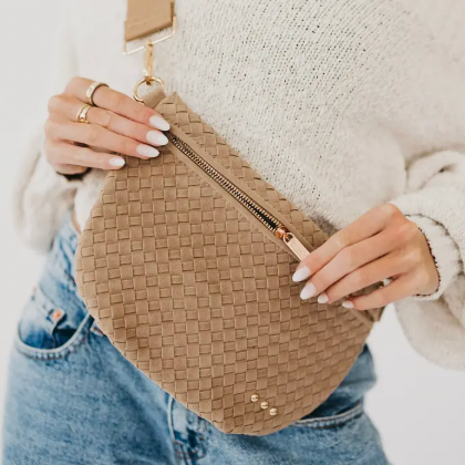 Suede Woven Bum Bag (Taupe)