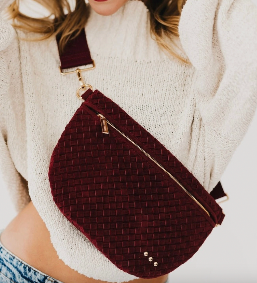 Suede Woven Bum Bag (Burgundy)