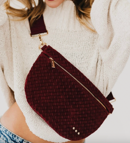 Suede Woven Bum Bag (Burgundy)