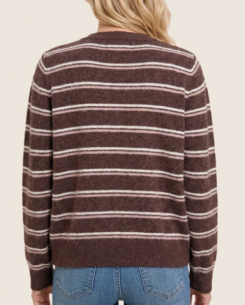 Feels Like Fall Double Stripe Cardigan (Brown)
