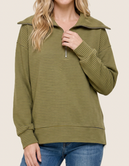 Never Complicated Half Zip Stripe Pullover (Olive Yellow)