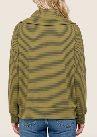 Never Complicated Half Zip Stripe Pullover (Olive Yellow)