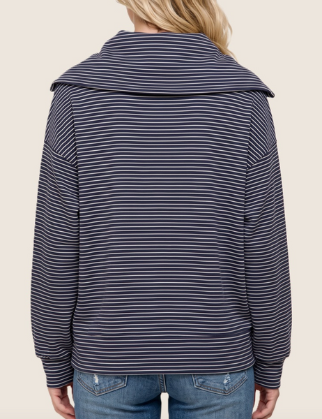Never Complicated Half Zip Stripe Pullover (Denim)
