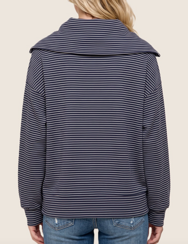 Never Complicated Half Zip Stripe Pullover (Denim)