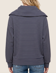 Never Complicated Half Zip Stripe Pullover (Denim)