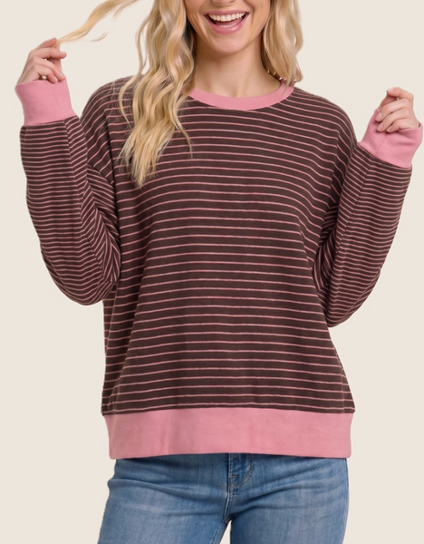 Girls Girl Stripe Pullover (Pink/Brown)