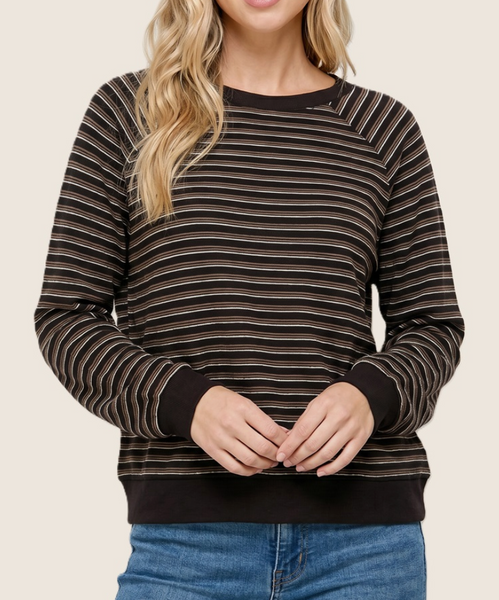 Coffee Shop Cocoa Stripe Pullover (Brown)