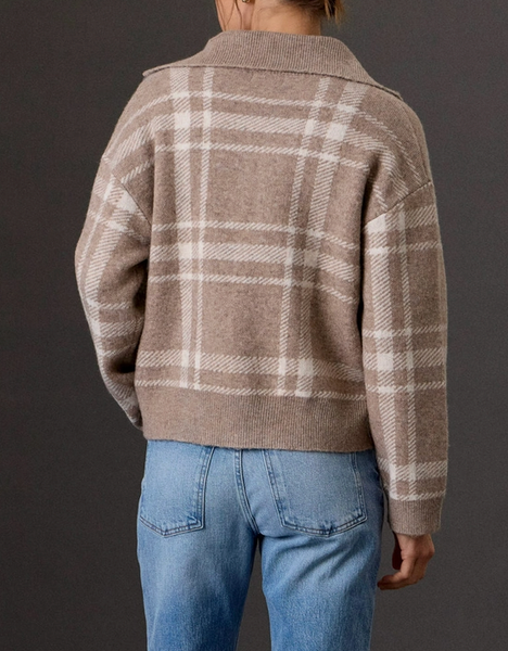 Get Out Of Town Plaid Check Sweater Jacket (Mushroom)