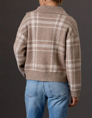 Get Out Of Town Plaid Check Sweater Jacket (Mushroom)