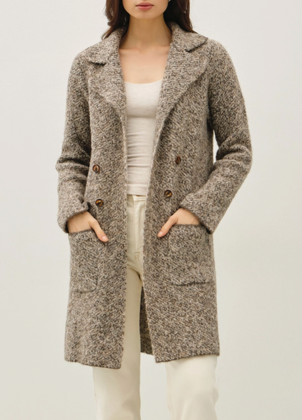 Season's Delight Boucle Knit Coat with Double Button Closure