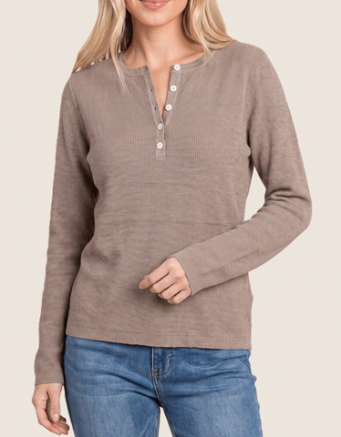 Crew neck, half button, long sleeve, solid, mini waffle textured sweater...