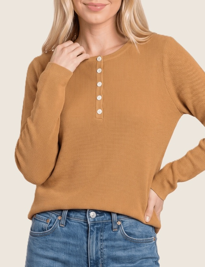 Essential Waffle Henley (Light Camel)