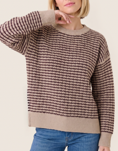 I'll Be Home Textured Sweater (Taupe/Plum)