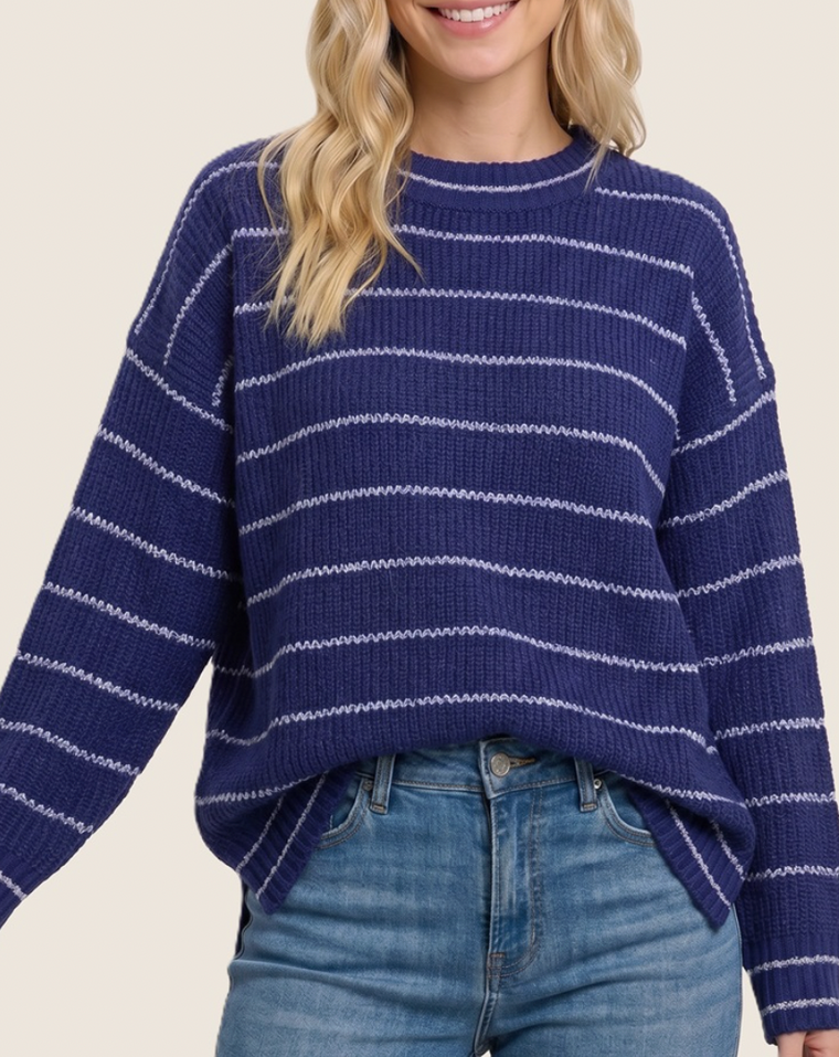 Everlasting Stripe Textured Sweater (Navy)