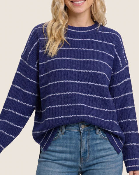 Everlasting Stripe Textured Sweater (Navy)