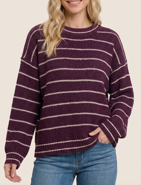 Everlasting Stripe Textured Sweater (Plum)