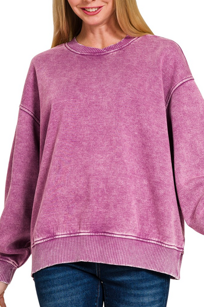 Ultimate Cozy Mineral Wash Pullover (Plum)