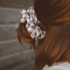 Oversized Brown Checkered Scrunchie