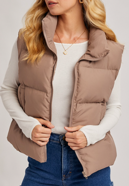 It's All Good Quilted Puffer Vest (Mushroom)
