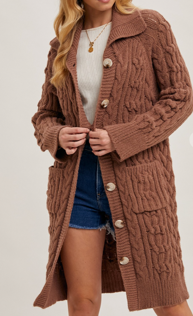 Oh What Fun Cable Knit Cardigan (Oatmeal)