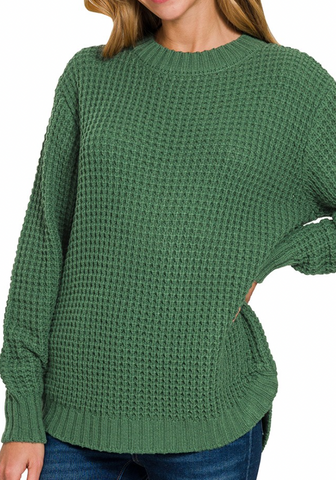 Merry Everything Waffle Sweater (Dark Green)