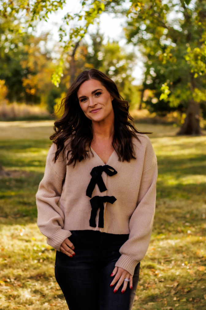 PS. I Love You Bow Sweater Cardigan (Latte)