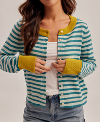 Fresh Spring Stripe Color Block Cardigan
