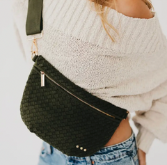 Suede Woven Bum Bag (Olive)