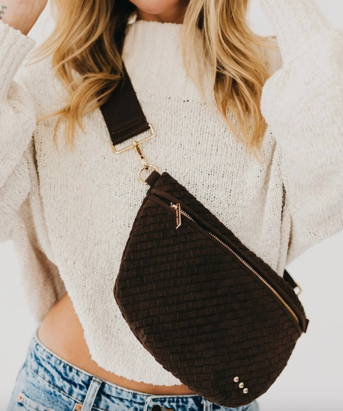 Suede Woven Bum Bag (Chocolate)
