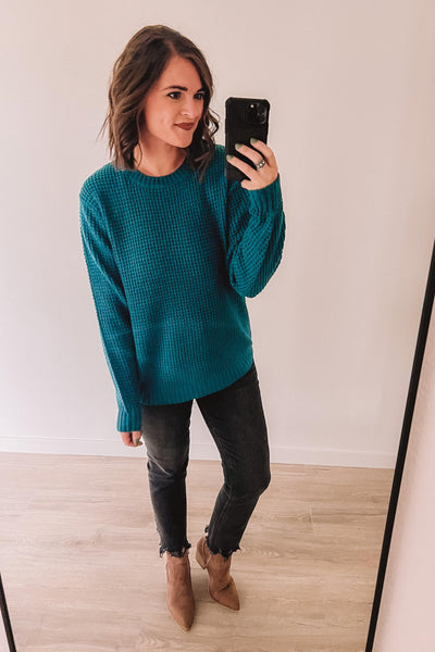 Brunch For Two Waffle Sweater (Teal)