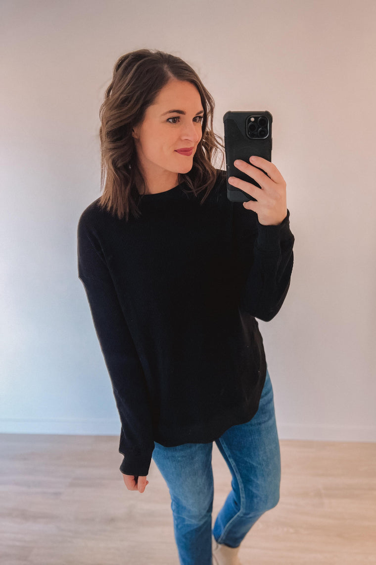 (SALE) Absolutely Cozy Waffle Knit (Black)