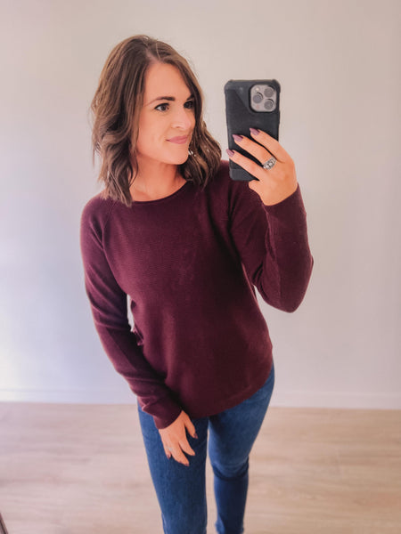 Called To You Waffle Sweater (Wine)