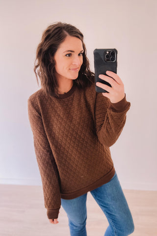 Courtney's Favorite Quilted Pullover  Crew (Brown)