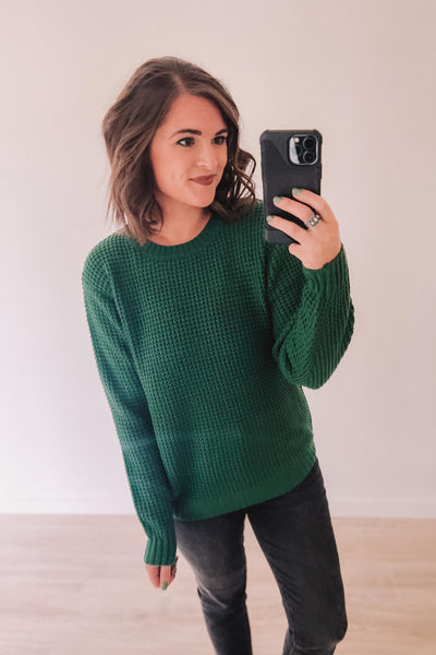 Brunch For Two Waffle Sweater (Dark Green)