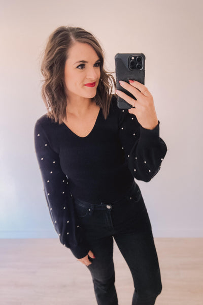 Holiday Hostess Pearl Bodysuit (Black)