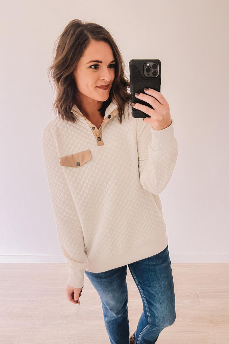 (SALE) Kaley's Favorite Quilted Pullover (Ivory)