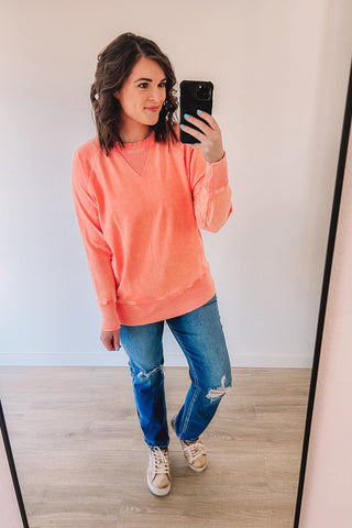 Mood Booster Mineral Wash Pullover (Coral)